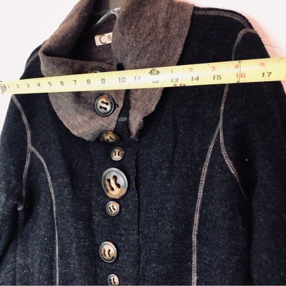 Anthro Casch Gro Wool Cardigan Boho Sweater Knit Wool Buttons High Collar Top M - Picture 14 of 16